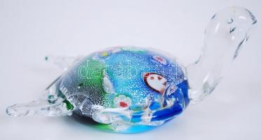 Muránói üveg dekor teknős eredeti dobozában 13x11 cm