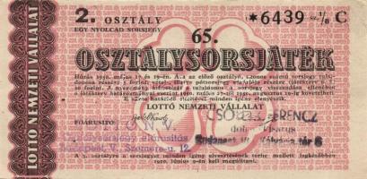 1950. "65. Osztálysorsjegy" 1., 2., 3. és 4. osztály (4x) T:II,II-