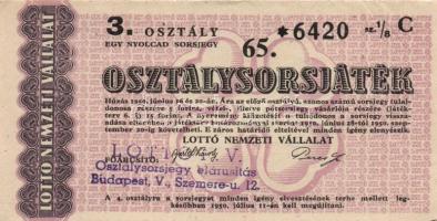 1950. "65. Osztálysorsjegy" 1., 2., 3. és 4. osztály (4x) T:II,II-