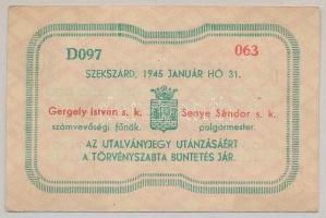 Szekszárd 1945. Utalványjegy 1P értékben T:I-