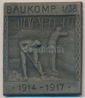 Osztrák-Magyar Monarchia 1914-1917. "BAUKOMP 1/38 - 1914-1917" cink sapkajelvény (36x31mm) készítő: ARKANZAS BP.; tű nélkül T:2 Austro-Hungarian Monarchy 1914-1917. "BAUKOMP 1/38 - 1914-1917" zinc cap badge (36x31mm) maker: ARKANZAS BP; without pin C:XF