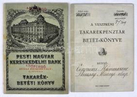 1920-1940. "Veszprémi Takarékpénztár Betétkönyve" + "Pesti Magyar Kereskedelmi Bank -...