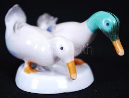 Kacsák, kézzel festett, jelzett Aquincum porcelán figura, hibátlan /  Ducks, hand painted porcelain figure, flawless condition, 8,5x6x5,5cm