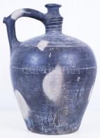 Horváth János (1905-1975), nagyméretű, jelzett fekete kerámia vizeskorsó /  Large folkloristic water jug, 40cm