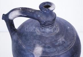 Horváth János (1905-1975), nagyméretű, jelzett fekete kerámia vizeskorsó / 
Large folkloristic water...