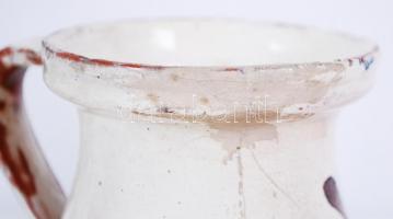 2db népművészeti kerámia aludttejes köcsög (az egyik javított) / 
Folkloristic milk jug (one repaire...