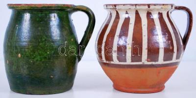 2db régi népművészeti kerámia csupor /  Vitnage folkloristic ceramic jugs, 14cm