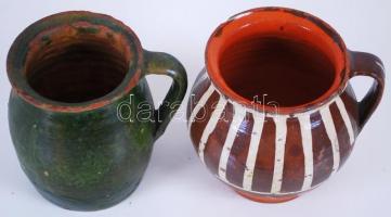 2db régi népművészeti kerámia csupor / 
Vitnage folkloristic ceramic jugs, 14cm