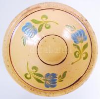 Régi, festett, mázas, népművészeti, nagyméretű kerámia tál /  Vintage hand painted folkloristic ceramic bowl, d: 26cm