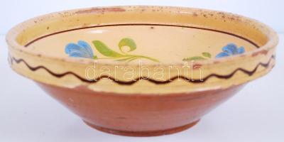 Régi, festett, mázas, népművészeti, nagyméretű kerámia tál / 
Vintage hand painted folkloristic cera...