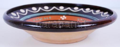 Madárkával díszített, kézzel festett, mázas, jelzett kerámia dísztál Steig István (1908-1982) szeksz...