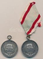 1929. Magyar Háborús Emlékérem kardokkal,sisakkal "Pro Deo et Patria" ezüstözött Br kitüntetés (2x) egyik mellszalaggal T:2