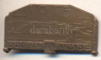 Osztrák-Magyar Monarchia 1915. "3. Hadsereg Belgrád" bronzozott cink sapkajelvény (39x21mm) készítő: Atelier G. Gurschner Wien VII/2; tű nélkül T:2-,2 Austro-Hungarian Monarchy 1915. "BELGRAD 3. ARMEE 1915 - VK.VRACAR - AVALA - VIRIBUS UNITIS 9. OCTOBRIS" bronze-plated zinc cap badge (39x21mm) maker: Atelier G. Gurschner Wien VII/2; without pin C:VF,XF