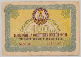 Románia / Torontál megye 1959. 100L szövetkezeti részjegy T:III Romania / Torontál County 1959. Cupon in 100 Lei value C:F