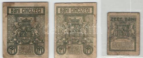 Románia 1917. 10B + 50B (2x) klf papíron T:III,III-
Romania 1917. 10 Bani + 50 Bani (2x) in differen...