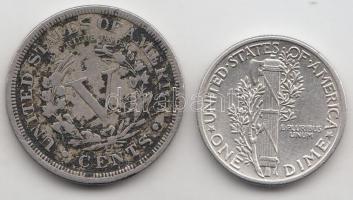 Amerikai Egyesült Államok 1900. 5c CuNi + 1942. 1D Ag T:3,1-
USA 1900. 5 Cents CuNi + 1942. 1 Dime A...