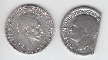 Szerbia 1915. 50P Ag + 1879. 50P félbeveágással érvénytelenített hamisítványa T:2 Serbia 1915. 2 Para Ag + 1879. 50 Para fake C:XF