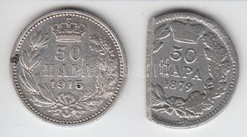 Szerbia 1915. 50P Ag + 1879. 50P félbeveágással érvénytelenített hamisítványa T:2
Serbia 1915. 2 Par...