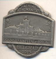 Osztrák-Magyar Monarchia 1915. "PATRIAE AC HUMANITATI RESERVESPITAL BRCKO BELGRAD 1915" ezüstözött tombak sapkajelvény, készítő: "Atel. G. Gurschner Wien VII/2" (43x40mm) tű nélkül T:2 Austro-Hungarian Monarchy 1915. "PATRIAE AC HUMANITATI RESERVESPITAL BRCKO BELGRAD 1915" silvered tombac cap badge maker: Atel.G. Gurschner Wien VII/2 (43x40mm) without pin C:XF