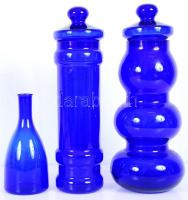 Kobalt kék konyhai üvegtétel, hibátlanok, m:20-37 cm, összesen 3 db /Kitchen glass set