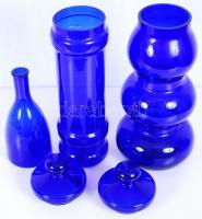 Kobalt kék konyhai üvegtétel, hibátlanok, m:20-37 cm, összesen 3 db /Kitchen glass set