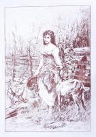 Jelzés nélkül: Leány kecskével. Rézkarc, papír, 36×27 cm
