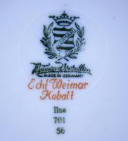 Német, Weimar echt Kobalt áttört mélytányér, kézzel festett, jelzett, hibátlan, d:21 cm/ German Weim...