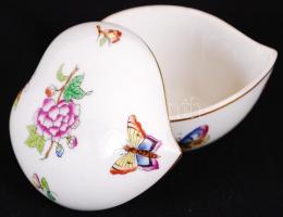 Herendi Viktória mintás szívecskés ékszeres doboz, kézzel festett, jelzett, hibátlan, 8×8 cm / Heren...