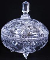 Kristály bonbonier, csiszolt, metszett, hámozott, hibátlan, m:17 cm, d:16 cm / Crystal candy dish