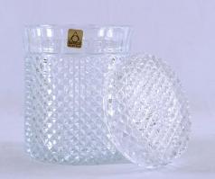 Kristály üvegtartó, formába fújt, hibátlan, m:14 cm, d:9 cm / Crystal candy dish