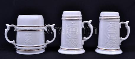 Hollóházi korsó tétel, &quot;Erzsébet hotel&quot; felirattal, jelzettek, hibátlanok, összesen:3 db, m:15-17 cm / Hollohaza porcelain jug set