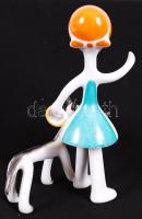 Hollóházi kislány a kutyával, kézzel festett, jelzett, hibátlan,  m:15 cm / Hollohaza porcelain figu...