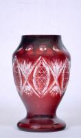 Több rétegű rubin vörös váza, hámozott, csiszolt, hibátlan, m:17 cm / Glass vase