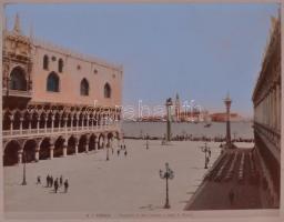 1880 Velence, 2db nagyméretű, kézzel színezett fénykép kartonra kasírozva / 
Venice, hand painted vi...