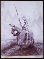 cca 1900 Nagyméretű, keményhátú fotó páncélos vitézről kopjával, lóháton /  Vintage photo, 30x22cm
