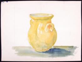 Kismarty Lechner Ödön (1916-2001): Sárga váza. Akvarell, papír, jelzett, 28×46 cm