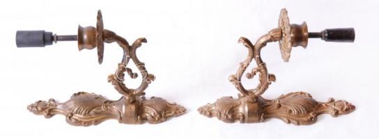 Neobarokk falikar pár, öntött réz, jó állapotban, behúzva, m:28 cm, h:21 cm