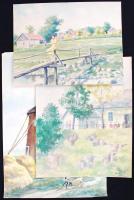 Révfy jelzéssel: 5db akvarell, 35x45,5-61x43cm