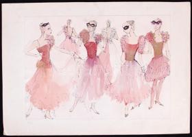 Jelzés nélkül: Jelmeztervek. Klf technikákkal, 7 lapon, 36x50-43,5x61cm