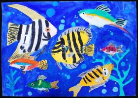 12db japán gyerekfestmény, tempera, papír, 39x54cm