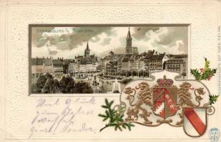 Strasbourg Kleber square, coat of arms, Emb. litho (EB)