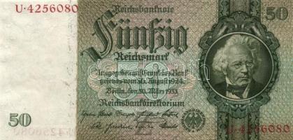 Német 3. Birodalom 1933. 50M (3x) egymásutáni hétjegyű sorszámmal és Hansemann vízjellel T:I
German ...