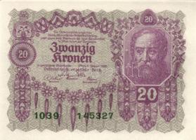 Ausztria 1922. 20K (4x) egymásutáni sorszámmal T:I-,II+ Austria 1922. 20 Kronen (4x) with sequential serial number C:AU,XF