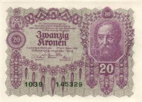 Ausztria 1922. 20K (4x) egymásutáni sorszámmal T:I-,II+
Austria 1922. 20 Kronen (4x) with sequential...