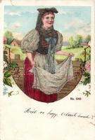 Lady in costume, litho, pearl decorated (b)