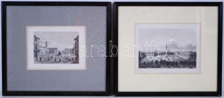 cca 1800-1840 6db, városképes, illetve természettudományi metszet, üvegezett keretben / 
Cityscapes ...