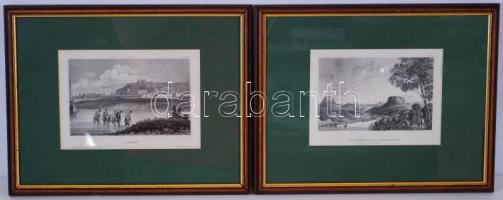 cca 1800-1840 6db, városképes, illetve természettudományi metszet, üvegezett keretben / 
Cityscapes ...