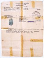 1948 A magyar hadsereg egy katonájának elbocsátó levele ujjlenyomattal, kiállítója a Discharge Cente...