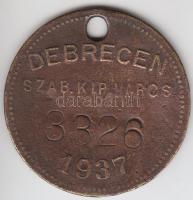 1937. Debreceni kutyabárca "3326"-os sorszám beütéssel T:3