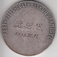 Maugsch Gyula (1882-1945) 1929. "Pest-Pilis-Solt-Kiskun Vármegye / B.L.E 1933.VII.11" fém ...